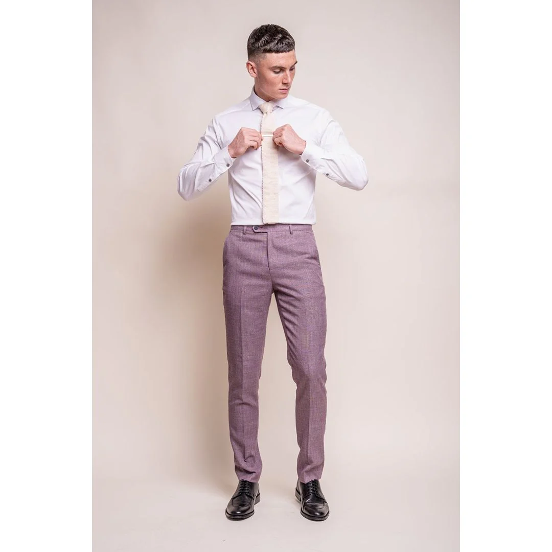 Miami – Men’s Pink Crosshatch Summer Trousers - Image 2
