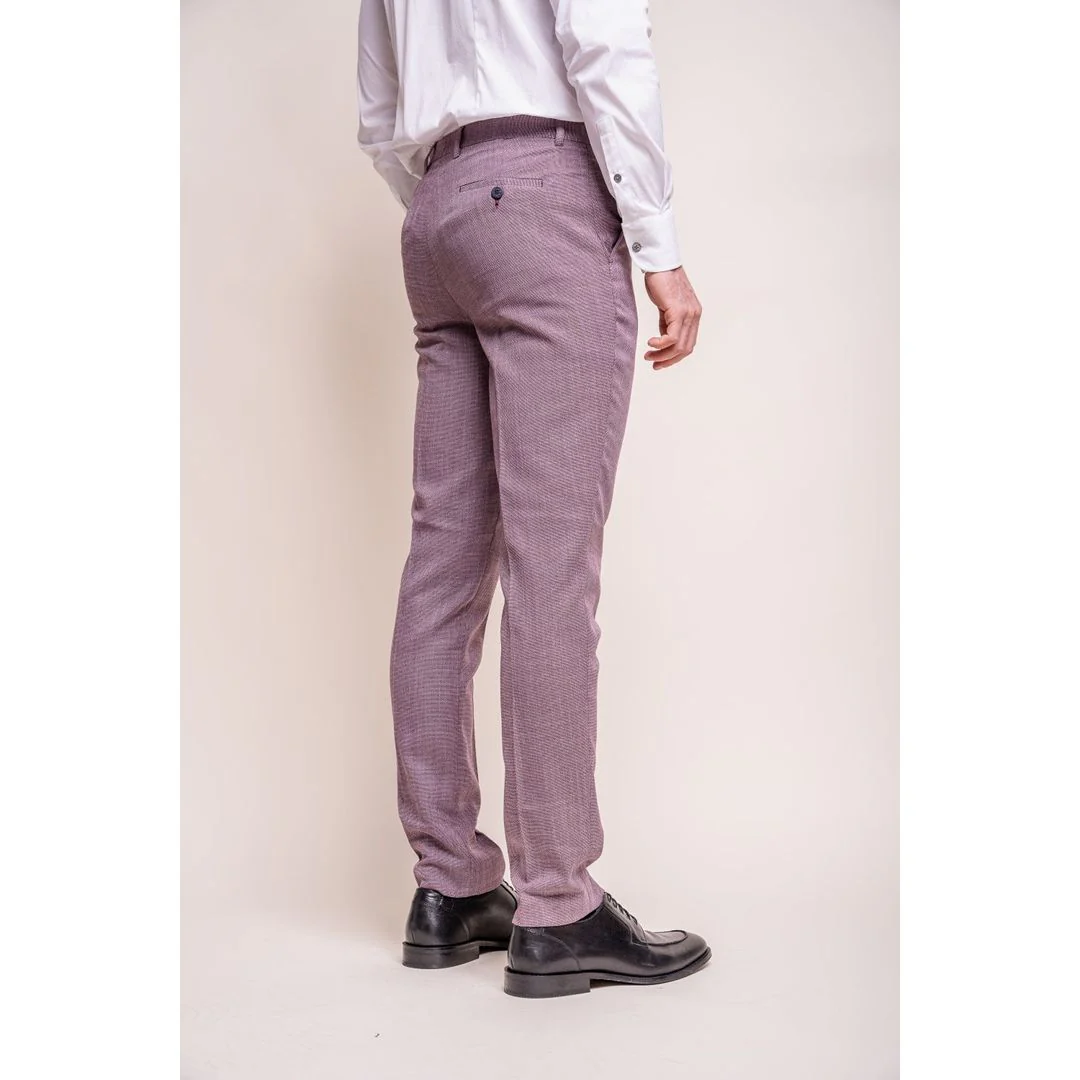 Miami – Men’s Pink Crosshatch Summer Trousers - Image 3
