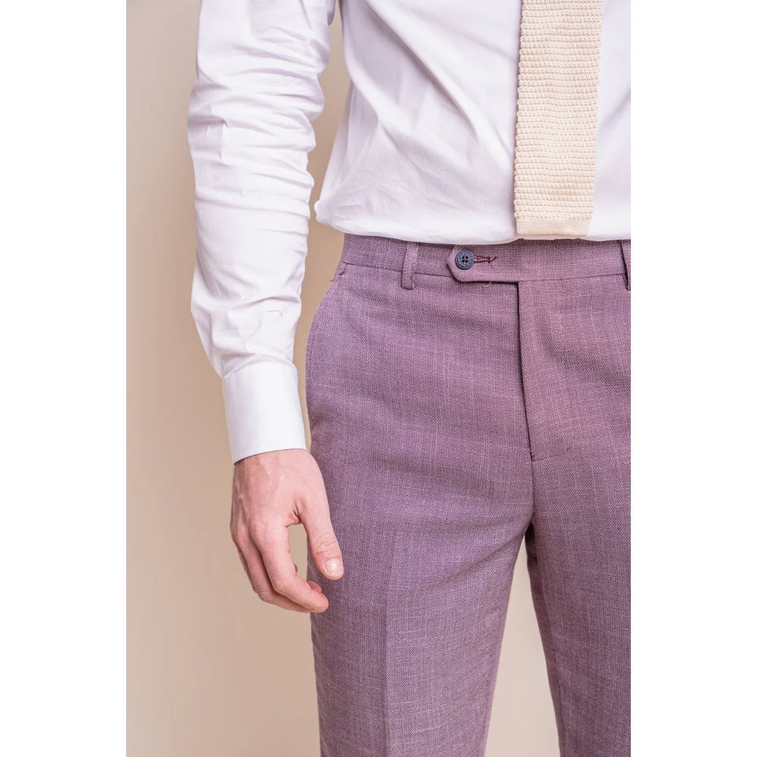 Miami – Men’s Pink Crosshatch Summer Trousers - Image 4
