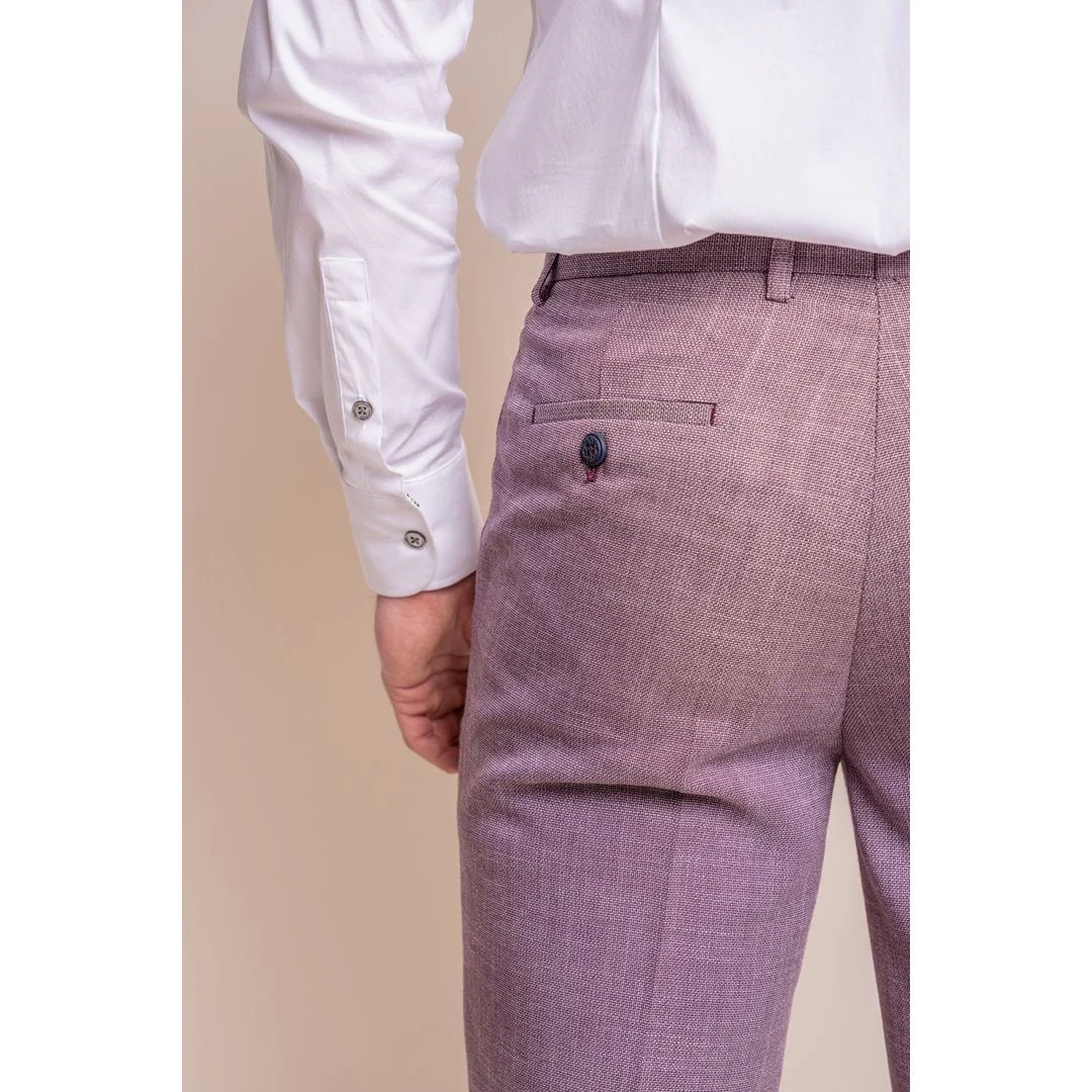Miami – Men’s Pink Crosshatch Summer Trousers - Image 5