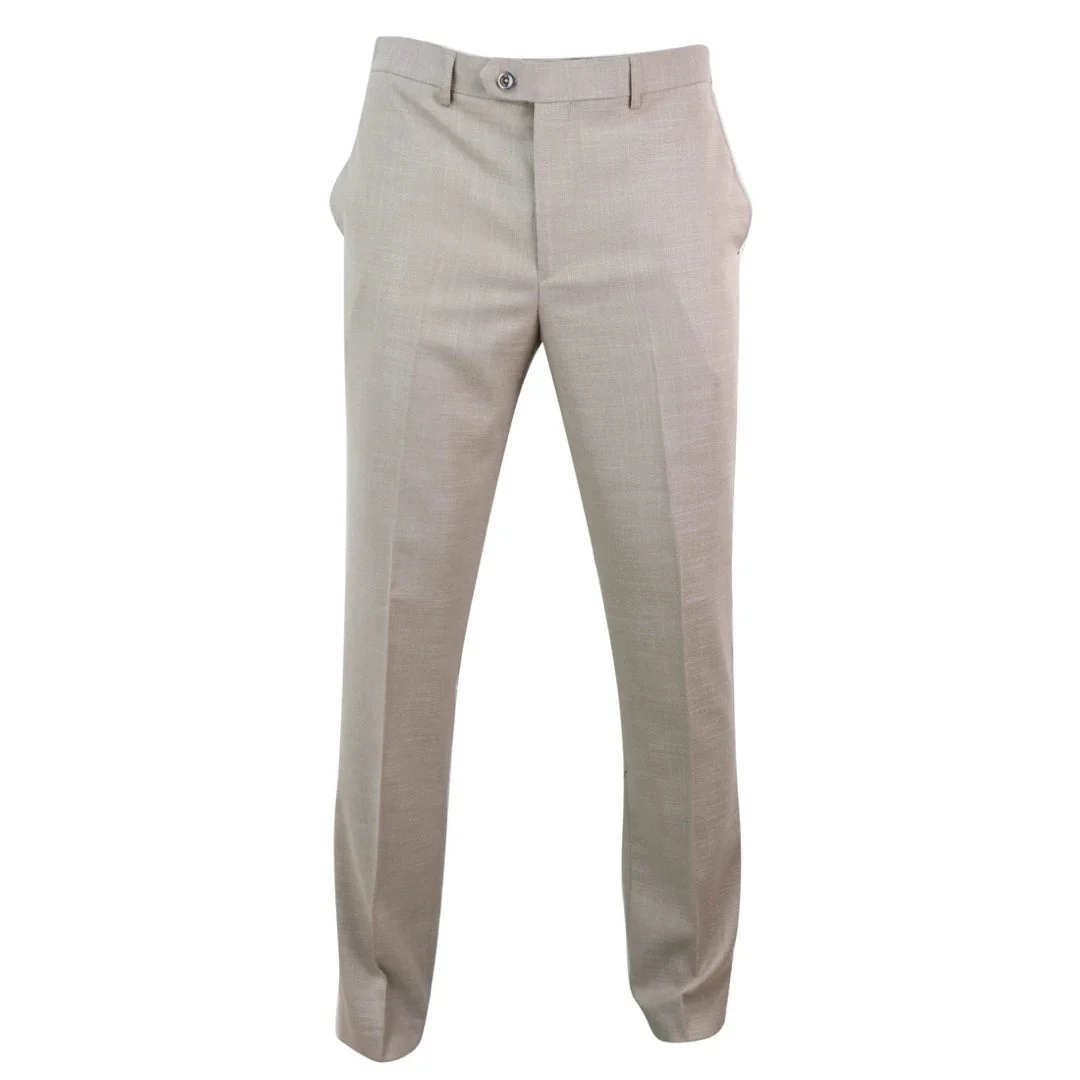Sandon – Men’s Cream Crosshatch Pattern Trousers