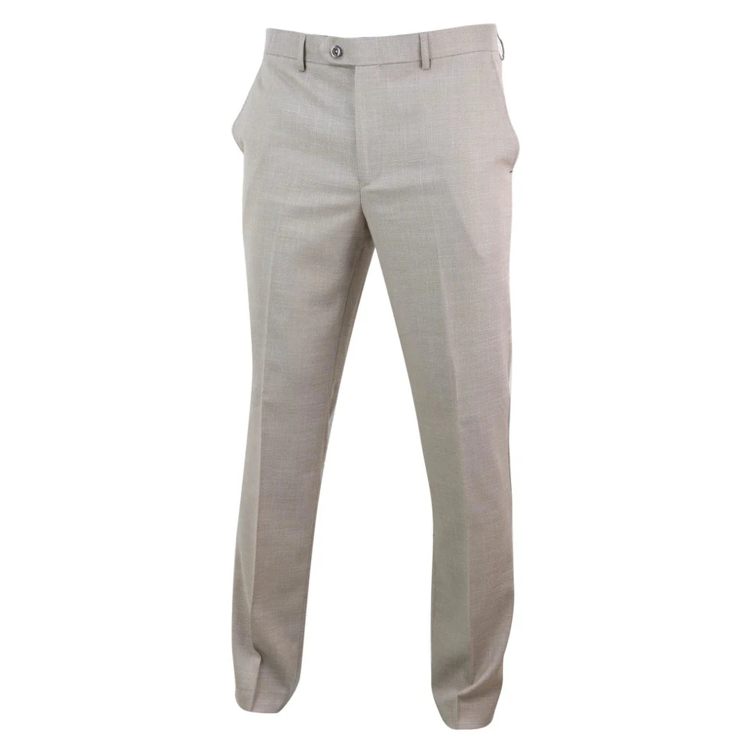Sandon – Men’s Cream Crosshatch Pattern Trousers - Image 4