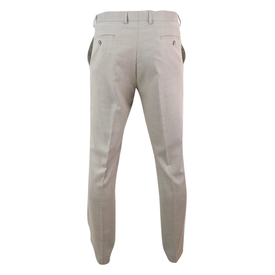 Sandon – Men’s Cream Crosshatch Pattern Trousers - Image 3