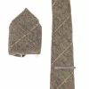 Tan-Brown Check Tweed Tie With Hankie And Tie Clip – Tan Brown