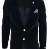 Mens Velvet Blazer Suit Jacket 2 Button Dinner Smart Casual Formal Tailored Fit – Black