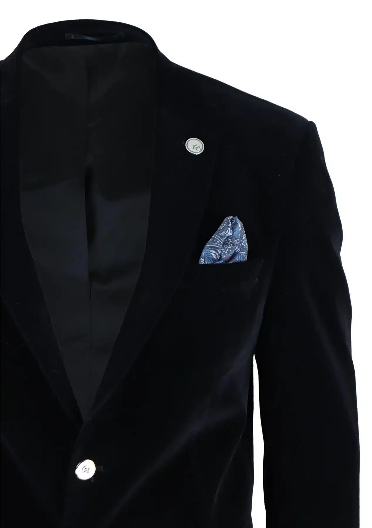 Mens Velvet Blazer Suit Jacket 2 Button Dinner Smart Casual Formal Tailored Fit β Black - Image 3