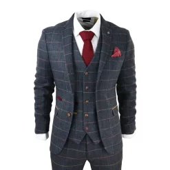 Thomas Men’s Navy 3-Piece Tweed Check Suit