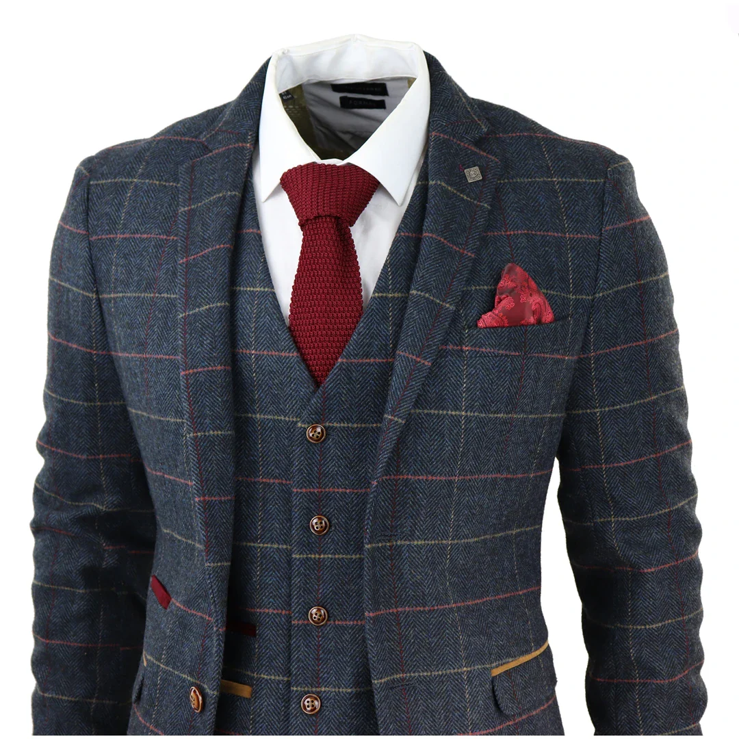 Thomas Men’s Navy 3-Piece Tweed Check Suit - Image 3