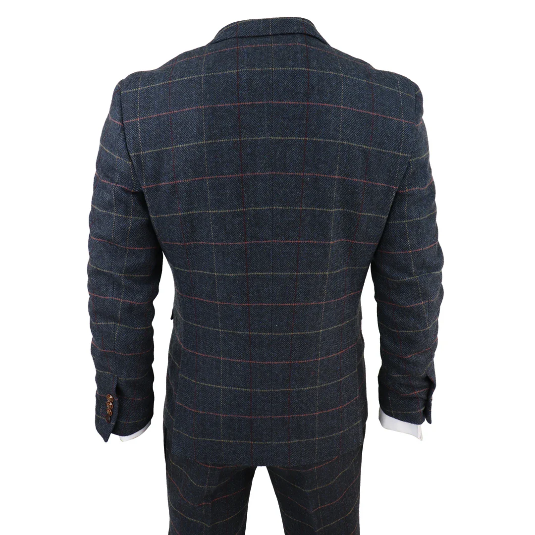 Thomas Men’s Navy 3-Piece Tweed Check Suit - Image 6