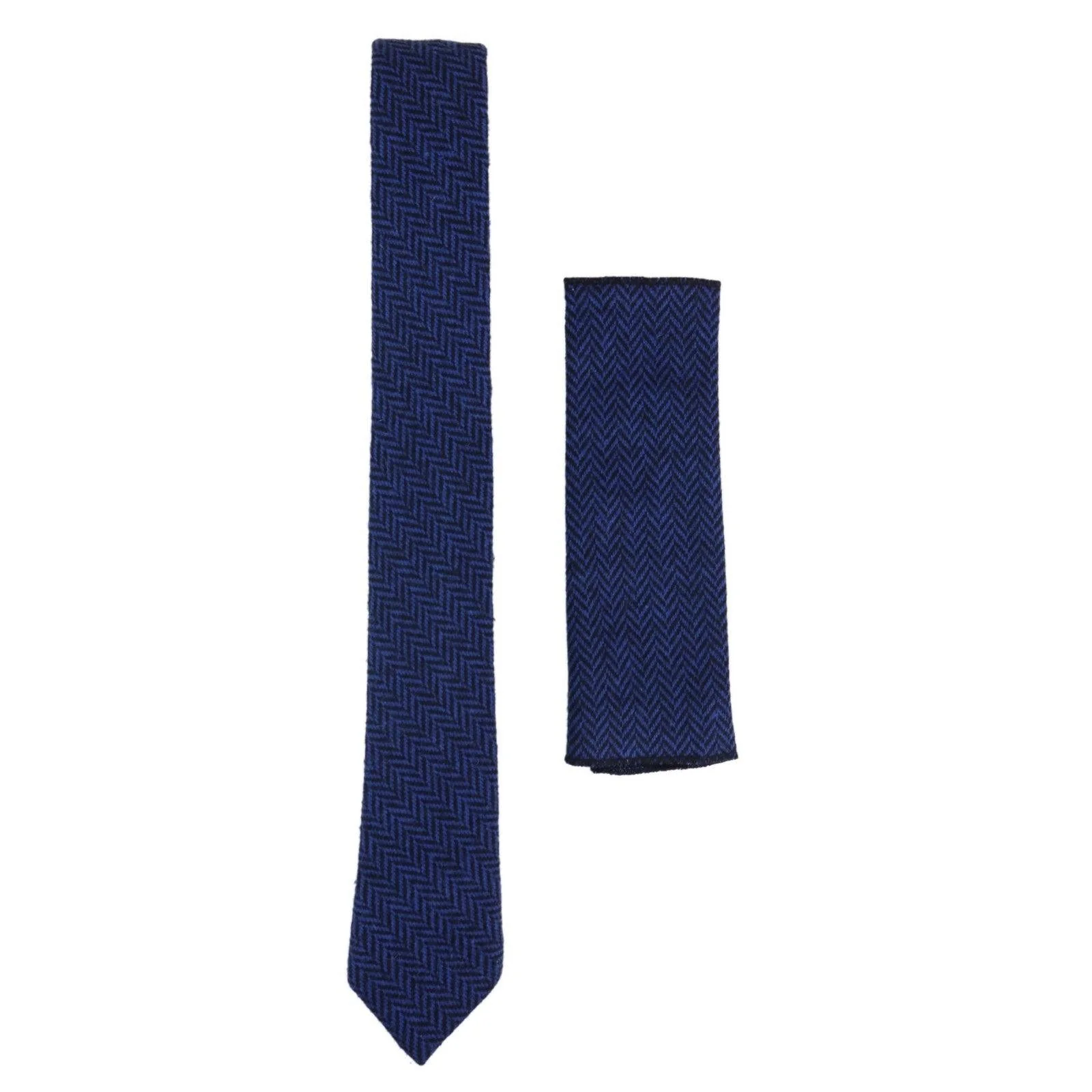 Men’s Tweed Blue Tie Hankie Set Classic British Heritage Wool Herringbone - Image 2