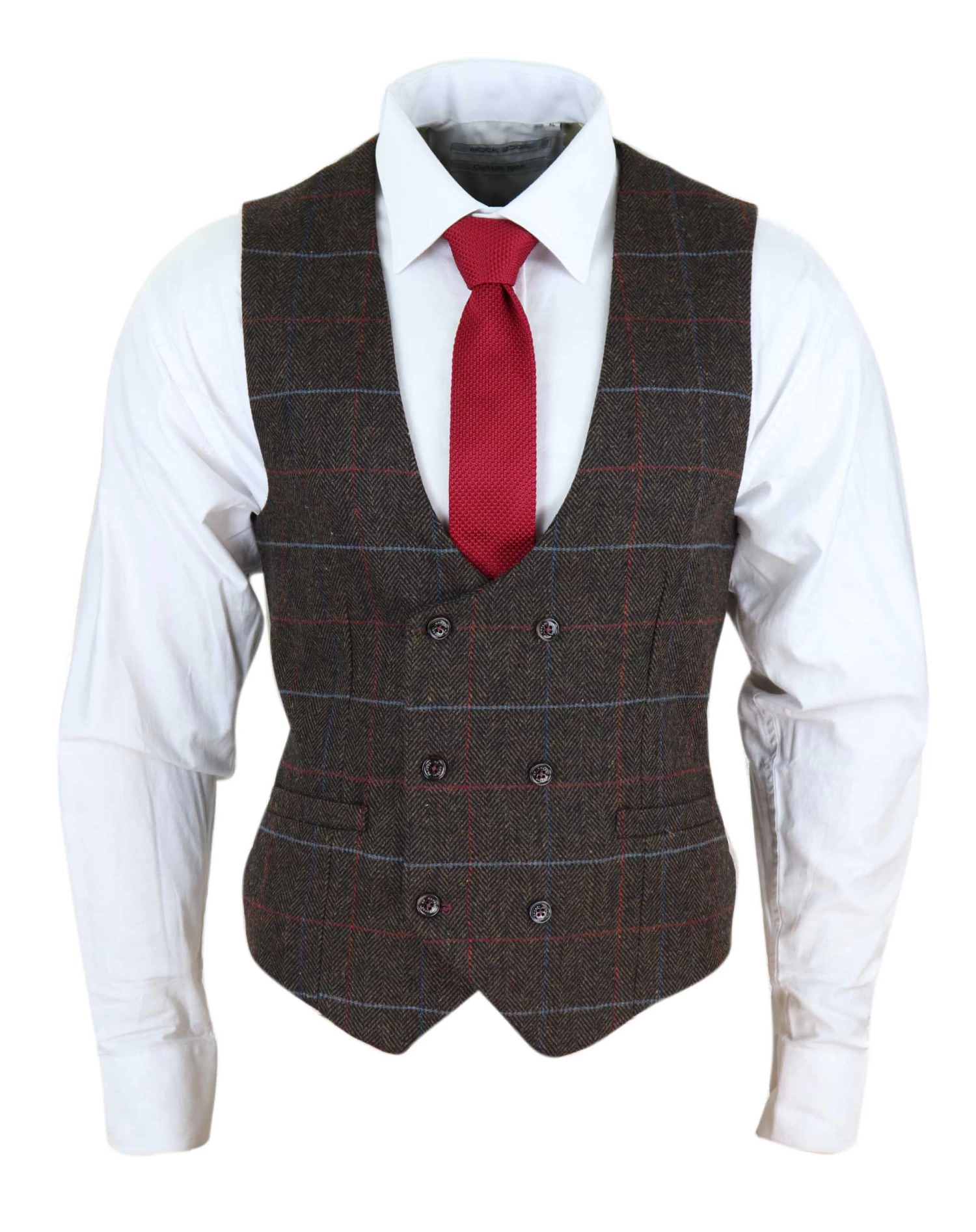 Cavani Tommy – Men’s Brown Herringbone Tweed Check Waistcoat