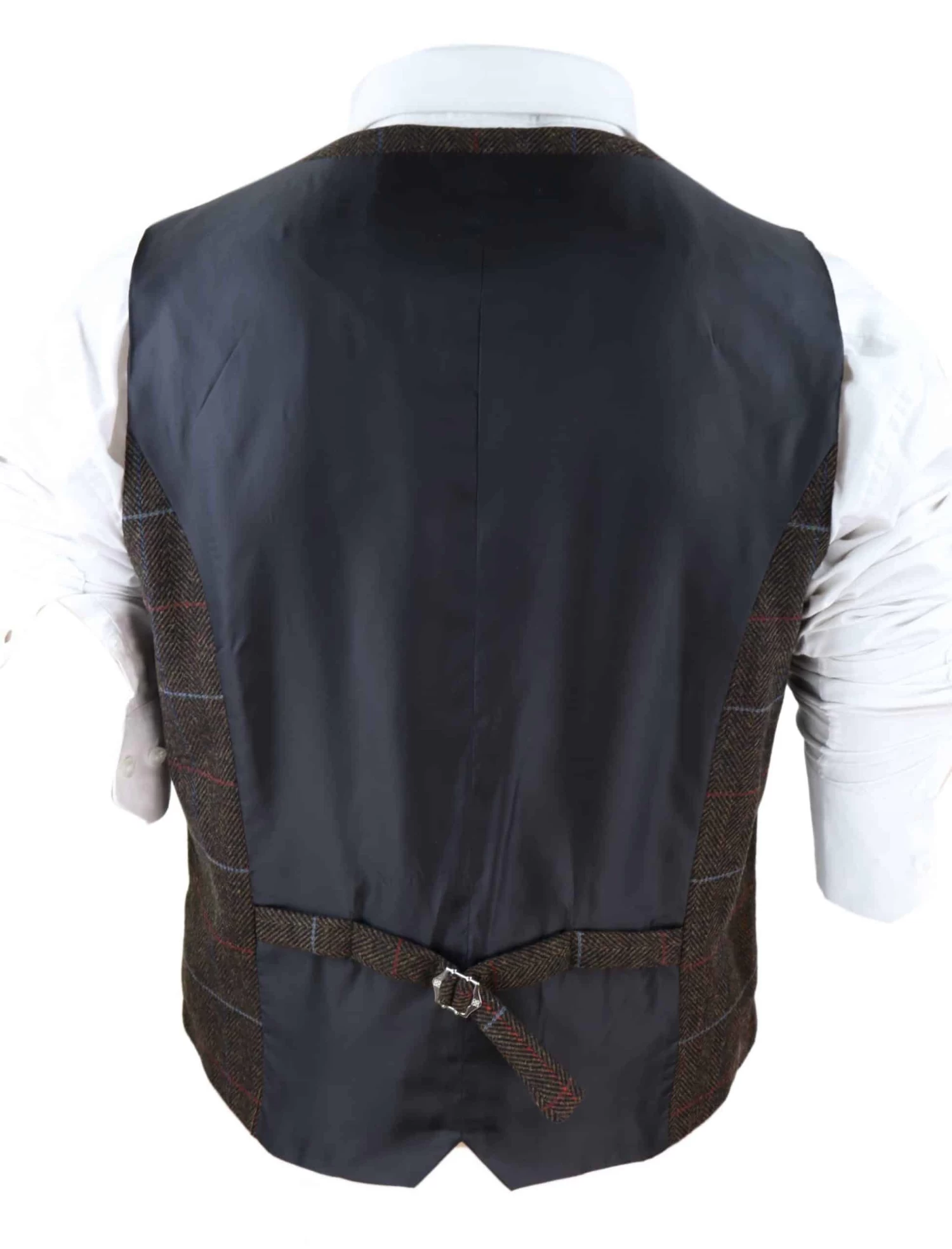 Cavani Tommy – Men’s Brown Herringbone Tweed Check Waistcoat - Image 3