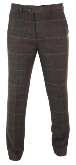 Cavani Tommy – Mens Herringbone Tweed Check Classic Vintage Trousers