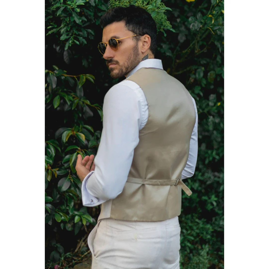 TP-10 – Men’s Summer Suit Waistcoat Trousers Linen Formal Cream Beige Wedding - Image 3