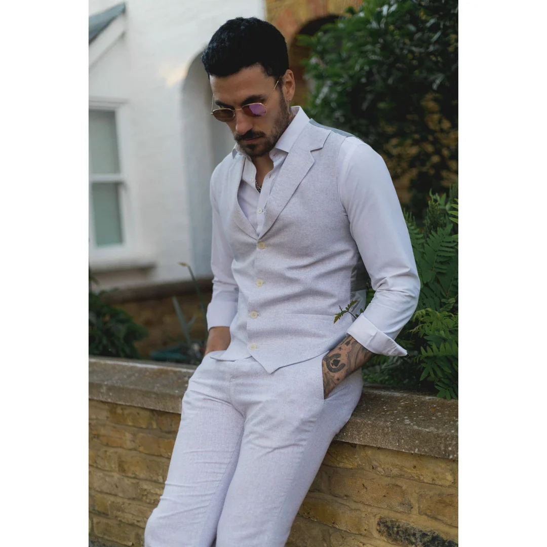 TP-11 – Men’s Summer Suit Waistcoat Trousers Linen Formal Light Grey Wedding - Image 4