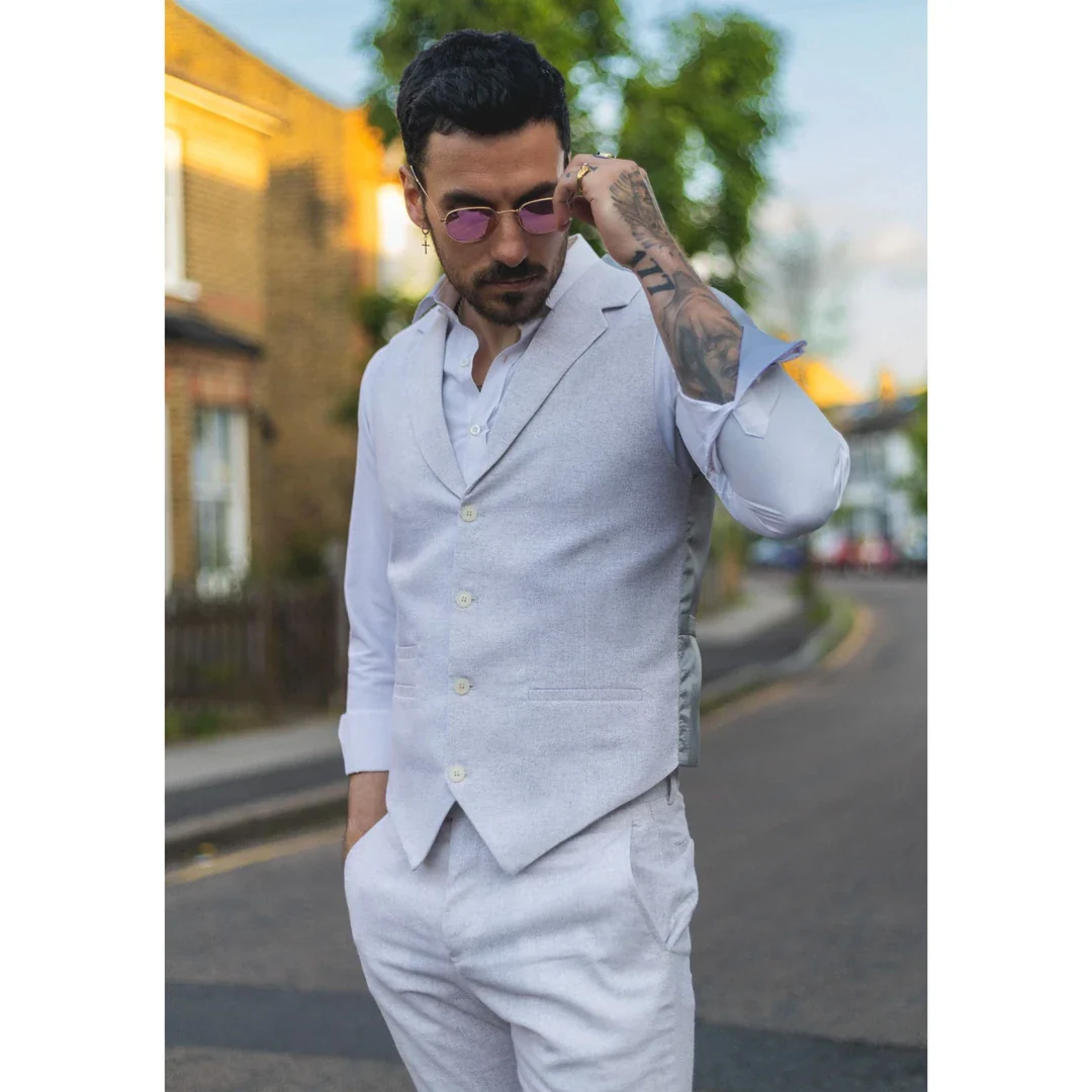TP-11 – Men’s Summer Suit Waistcoat Trousers Linen Formal Light Grey Wedding - Image 5