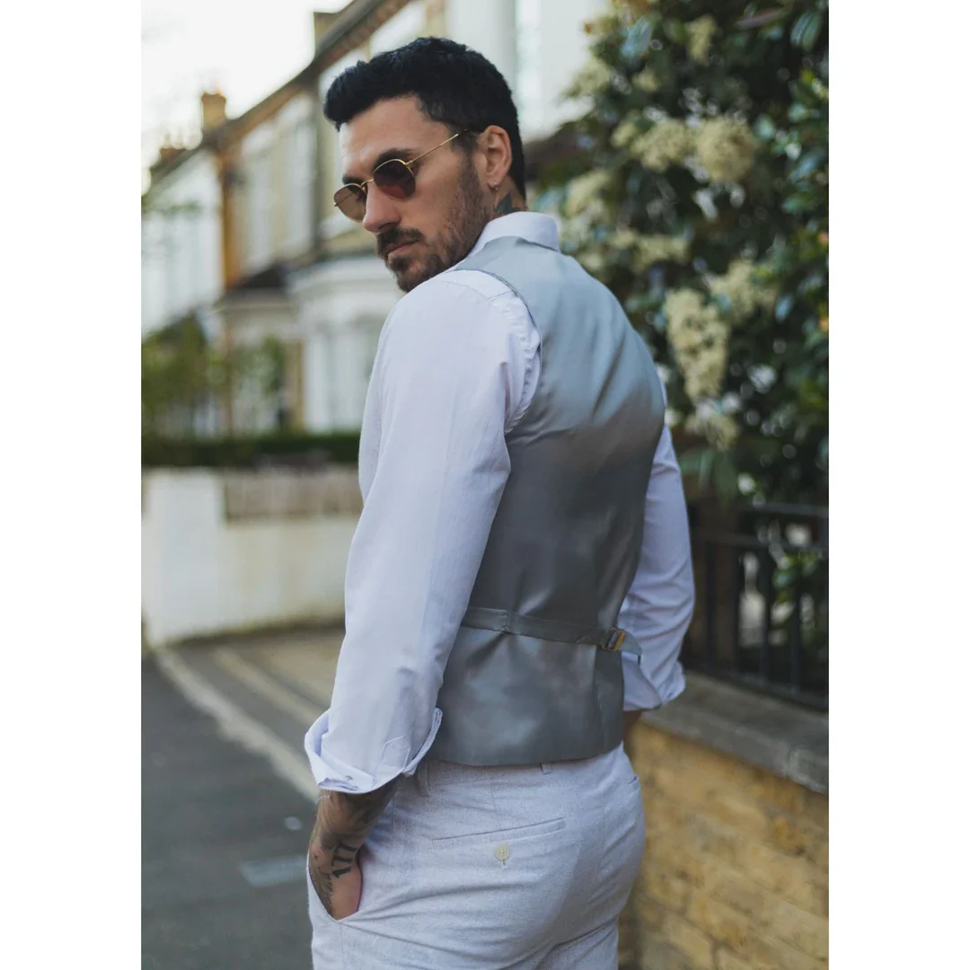 TP-11 – Men’s Summer Suit Waistcoat Trousers Linen Formal Light Grey Wedding - Image 6