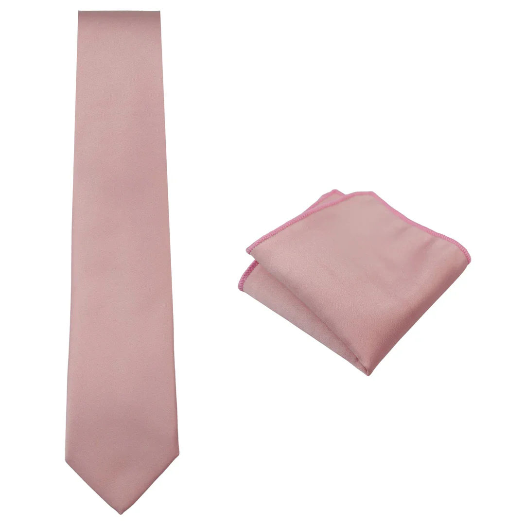 Men’s Tie & Hankie Handkerchief Pocket Square Neck Tie Satin Silk Light Dusty Pink Peach - Image 4