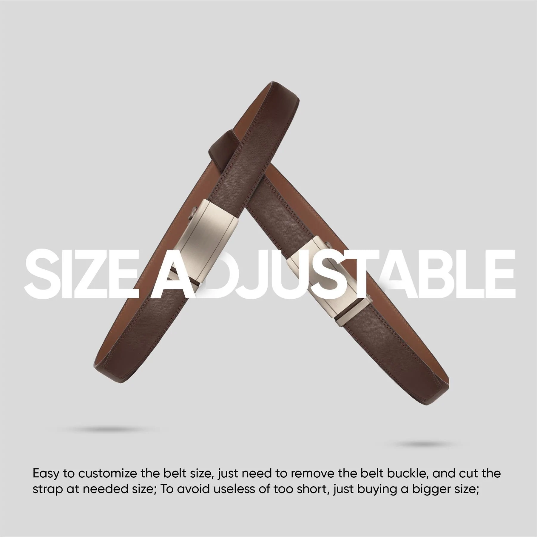 Mens Leather Brown Belt Ratchet Trouser Jeans Dress 35MM Trim To Fit Any Size - Image 2