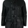 Mens Real Shearling Sheepskin 3/4 Hood Duffle Jacket Black Fur Warm Winter