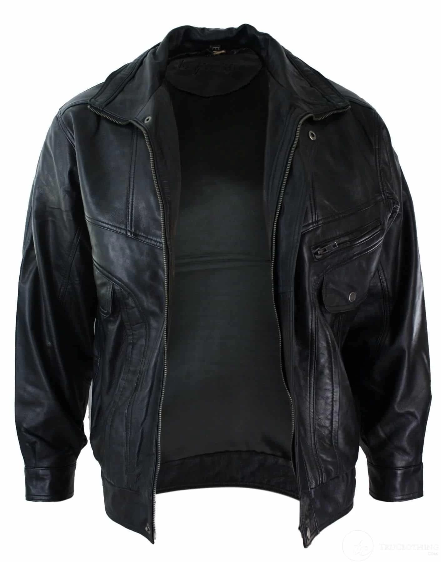 Mens Classic Bomber Black Nubuck Washed Brown Real Leather Jacket-Black - Image 2