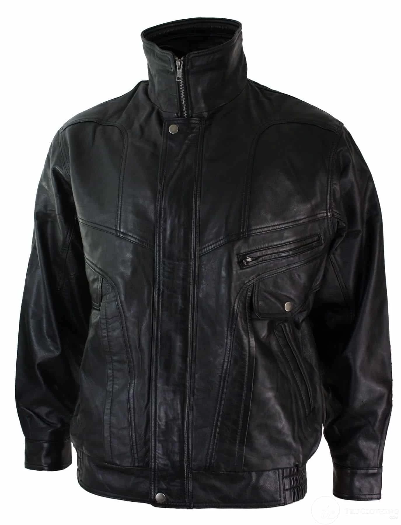 Mens Classic Bomber Black Nubuck Washed Brown Real Leather Jacket-Black - Image 3
