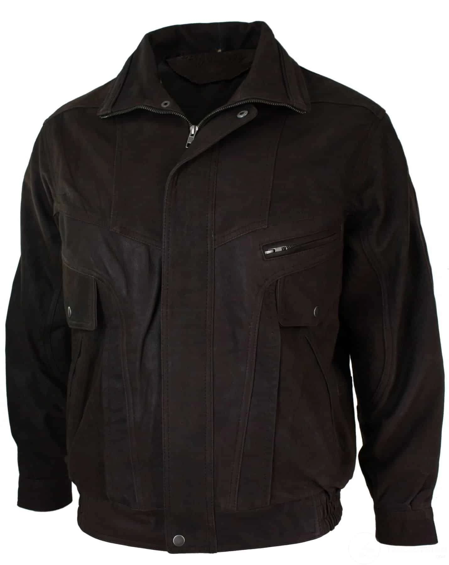 Mens Classic Bomber Black Nubuck Washed Brown Real Leather Jacket-Brown - Image 4