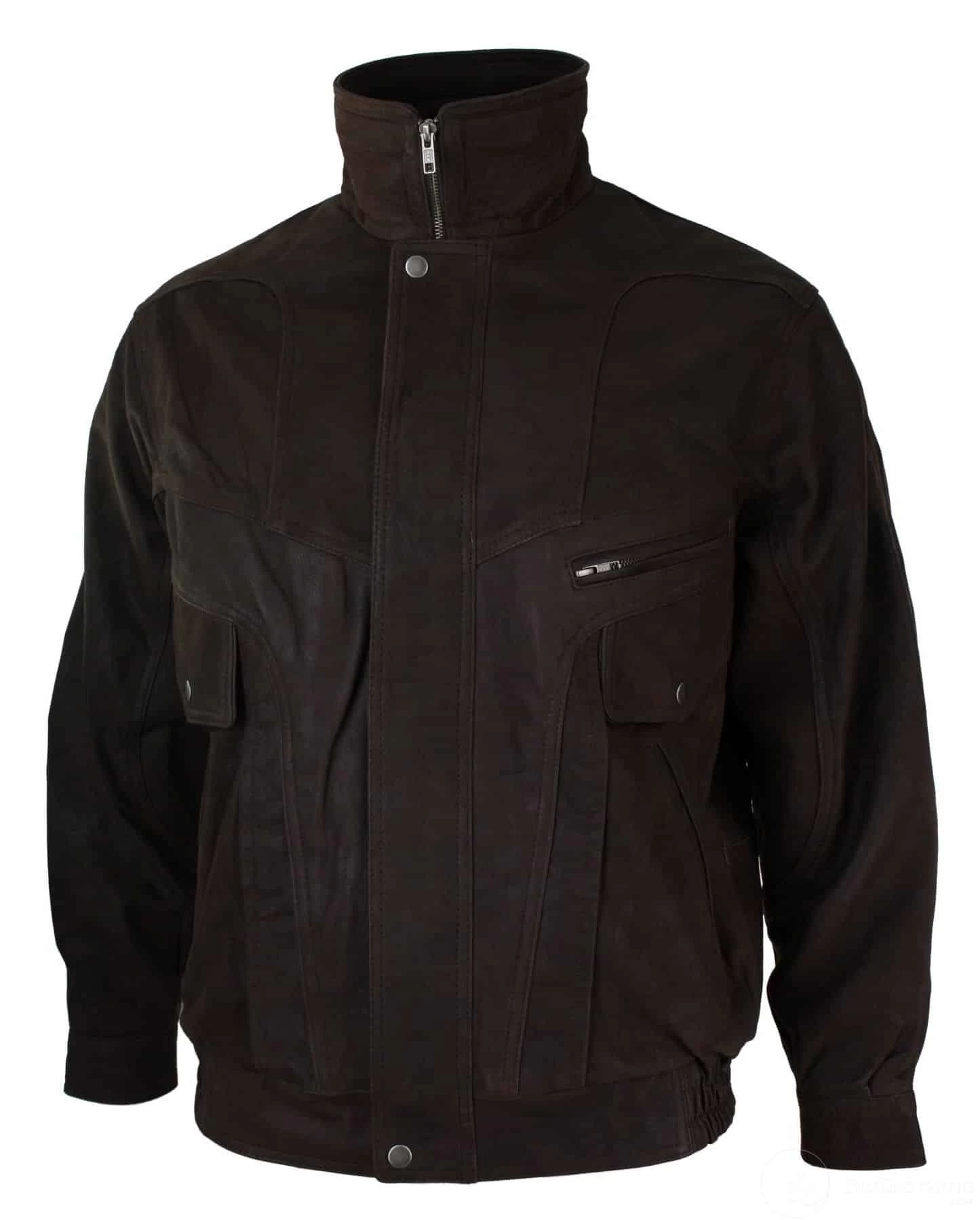 Mens Classic Bomber Black Nubuck Washed Brown Real Leather Jacket-Brown - Image 5