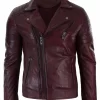 Infinity Real Leather Slim Fit Cross Zip Retro Vintage Brando Mens Jacket Vintage Biker-Burgundy
