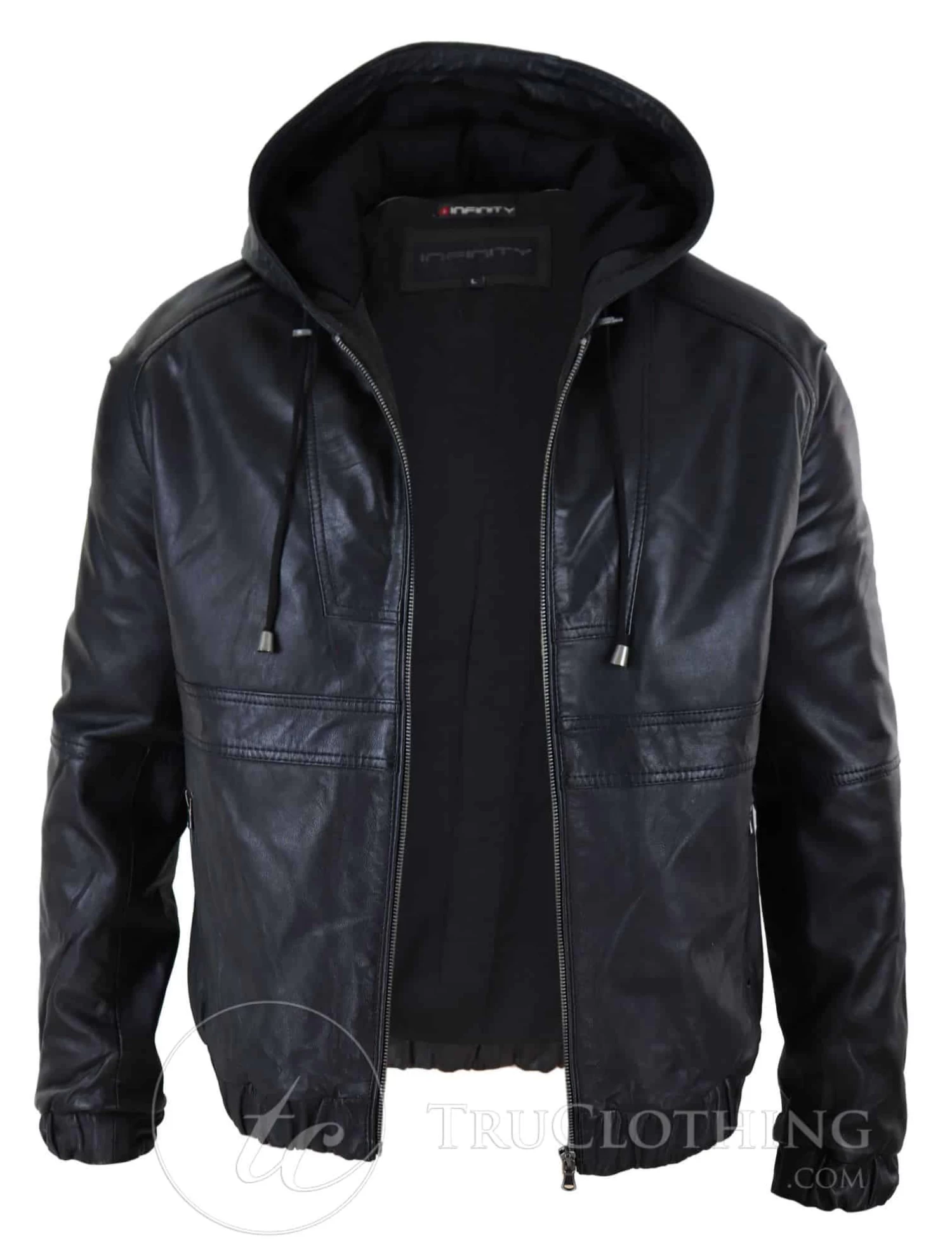 Mens Real Leather Bomber Hood Jacket – Black