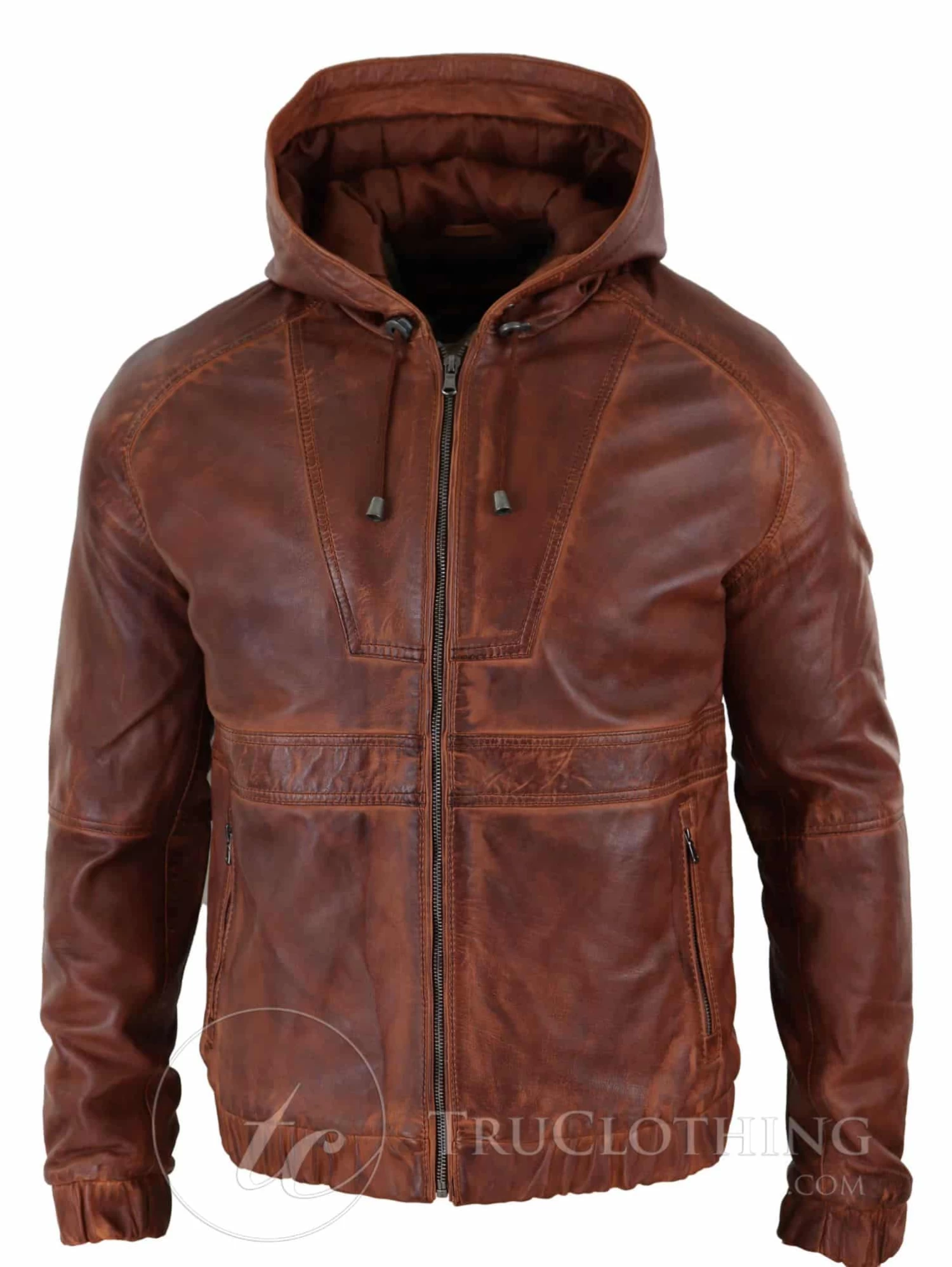 Mens Real Leather Bomber Hood Jacket – Tan - Image 5