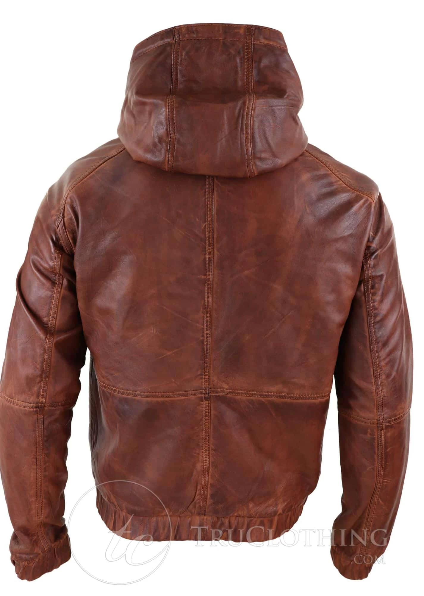 Mens Real Leather Bomber Hood Jacket – Tan - Image 4