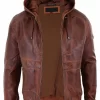 Mens Real Leather Bomber Hood Jacket – Tan