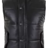 Mens Real Leather Waistcoat Gilet Quilted Puffer Design Warm Zip Casual Black