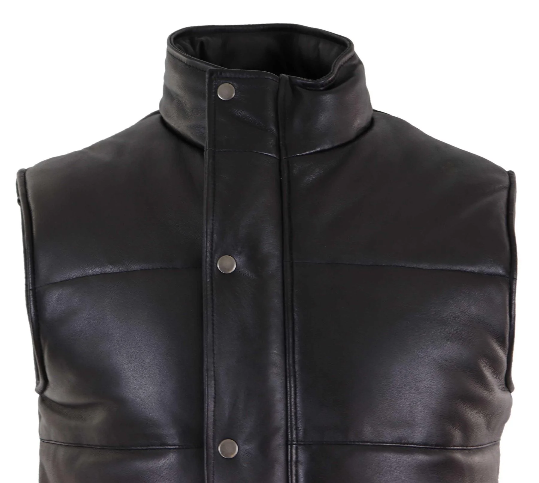 Mens Real Leather Waistcoat Gilet Quilted Puffer Design Warm Zip Casual Black - Image 2