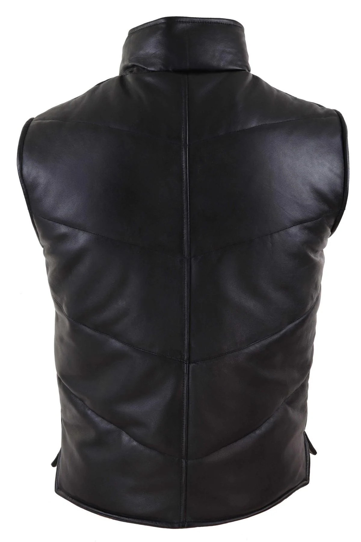 Mens Real Leather Waistcoat Gilet Quilted Puffer Design Warm Zip Casual Black - Image 4