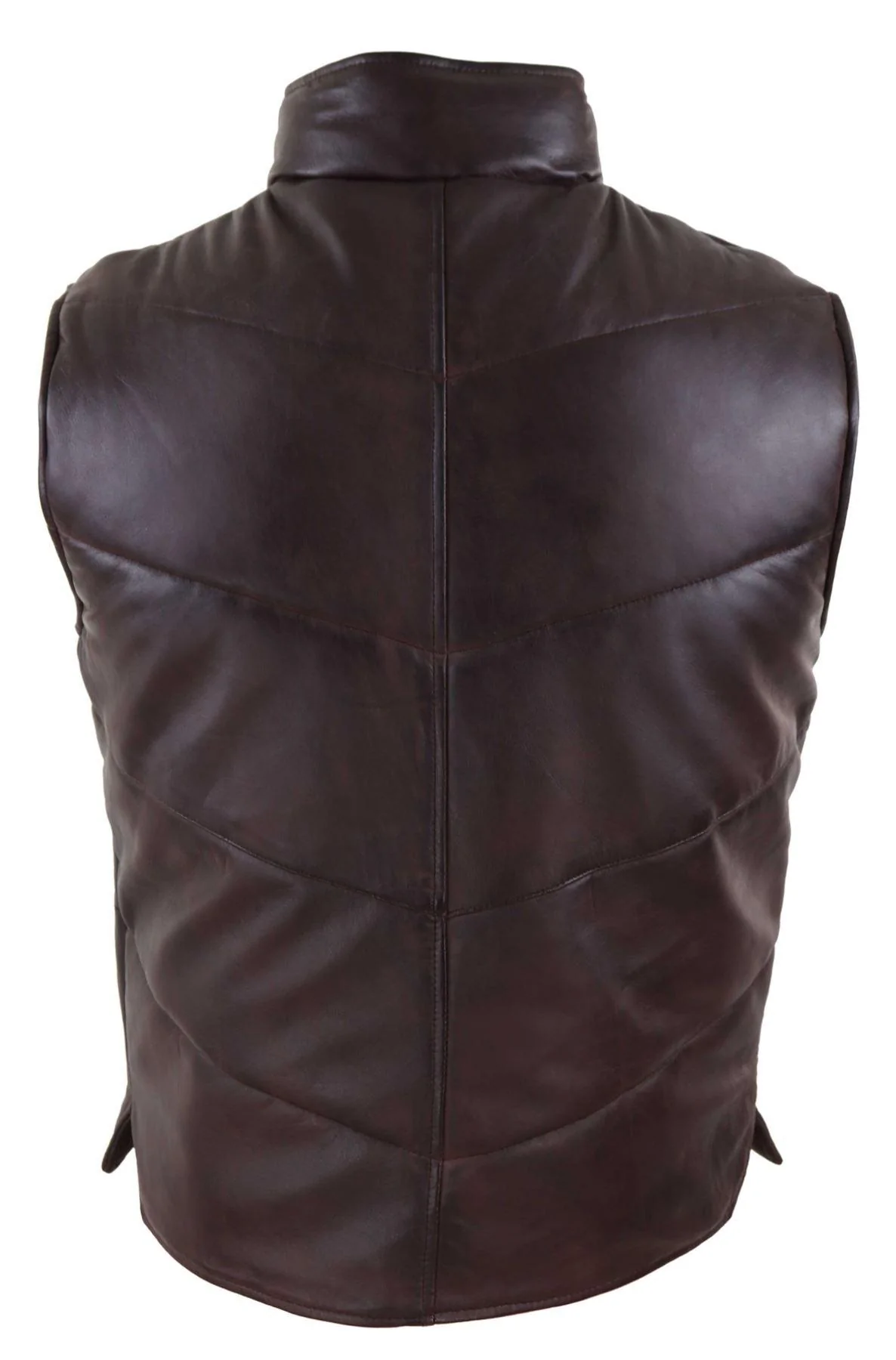 Mens Real Leather Waistcoat Gilet Quilted Puffer Design Warm Zip Casual Brown - Image 5