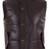 Mens Real Leather Waistcoat Gilet Quilted Puffer Design Warm Zip Casual Brown