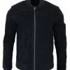 Varsity Mens Real Suede Leather Bomber College Jacket Classic Retro Vintage – Black