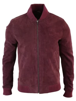 Varsity Mens Real Suede Leather Bomber College Jacket Classic Retro Vintage – Burgundy