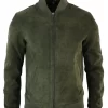 Varsity Mens Real Suede Leather Bomber College Jacket Classic Retro Vintage – Olive