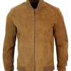 Varsity Mens Real Suede Leather Bomber College Jacket Classic Retro Vintage – Tan Brown