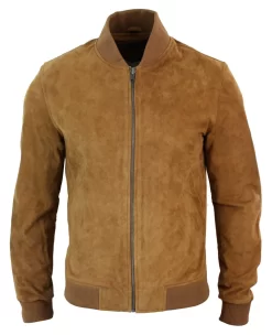 Varsity Mens Real Suede Leather Bomber College Jacket Classic Retro Vintage β Tan Brown