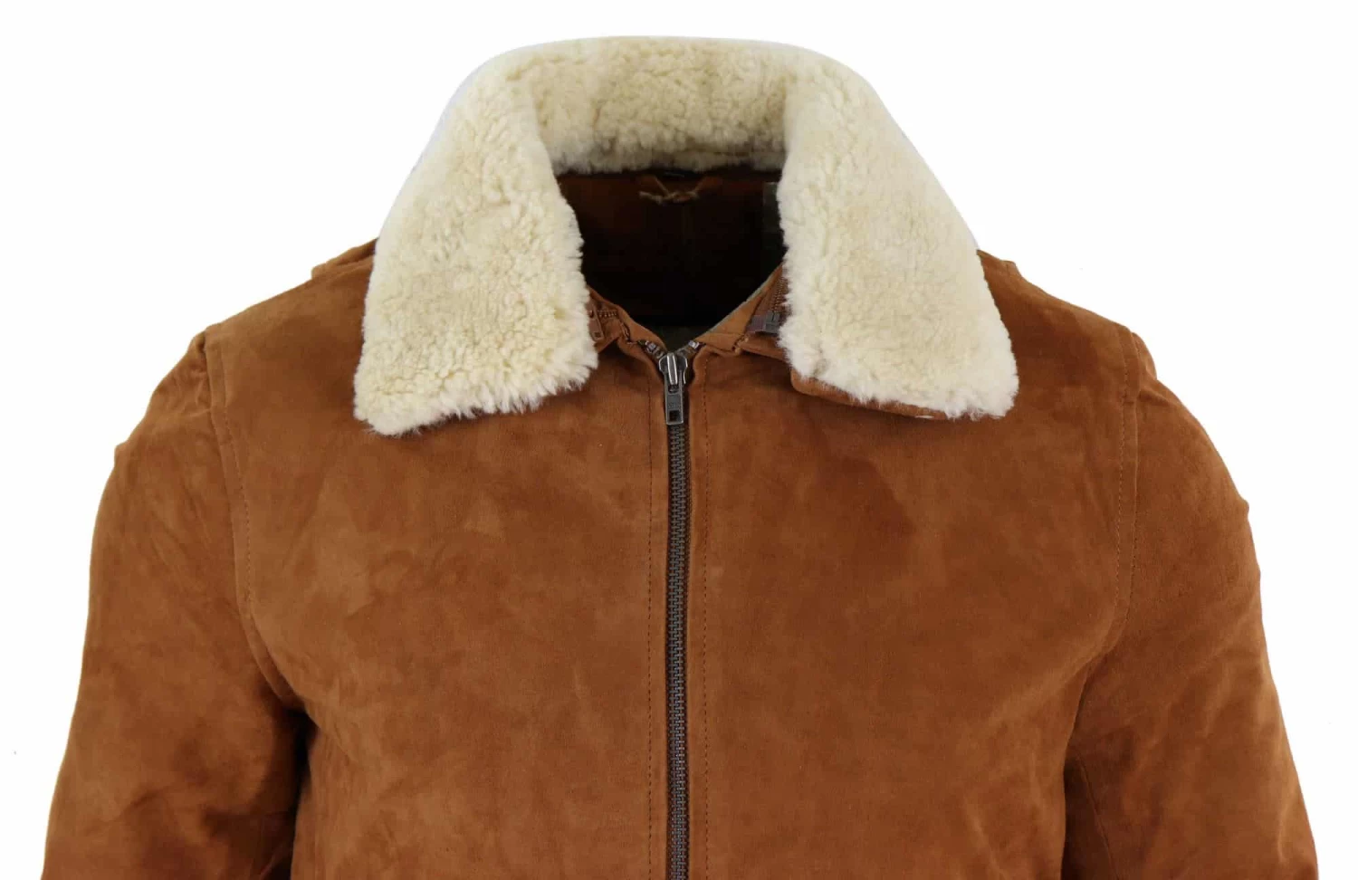 Mens Real Suede Varsity Bomber Jacket With Removable Collar β Tan - Image 5