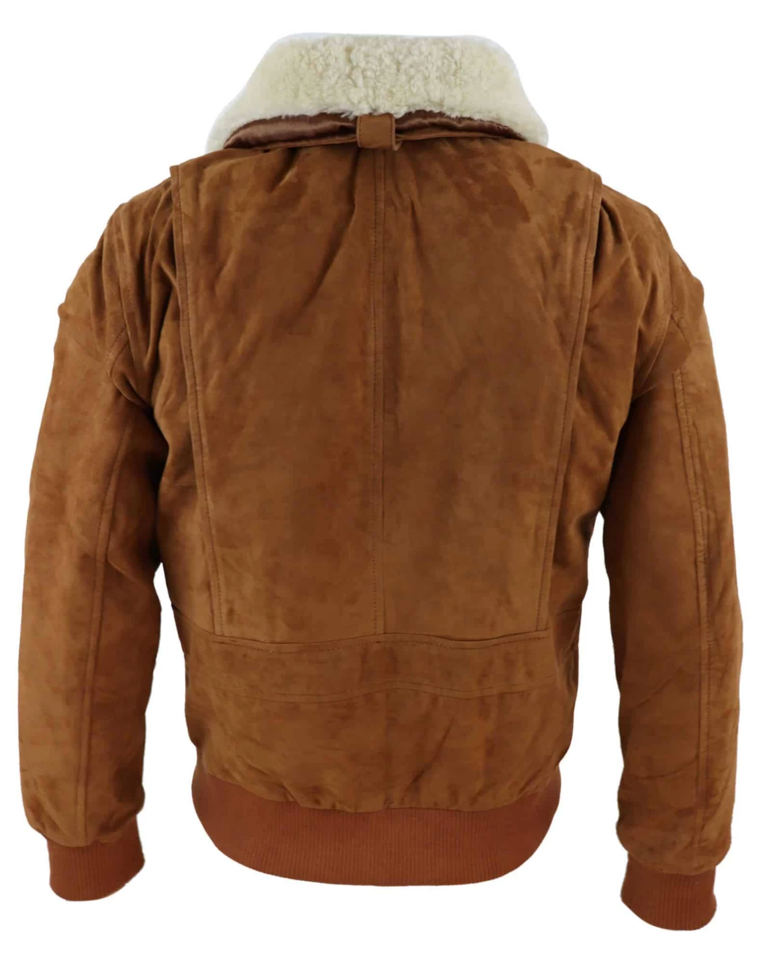 Mens Real Suede Varsity Bomber Jacket With Removable Collar β Tan - Image 6