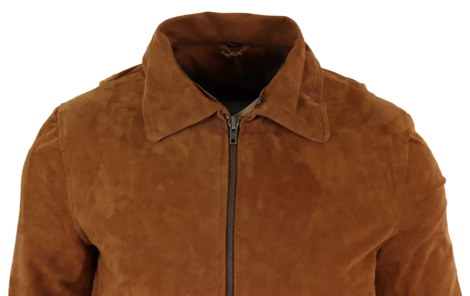 Mens Real Suede Varsity Bomber Jacket With Removable Collar β Tan - Image 4