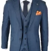 Mens 3 Piece Prince Of Wales Check Suit Blue Classic Light Tailored Fit Modern