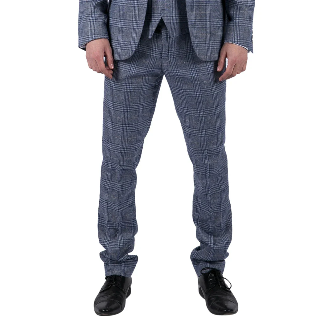 Victor – Men’s Tweed Check Blue Wedding Trousers