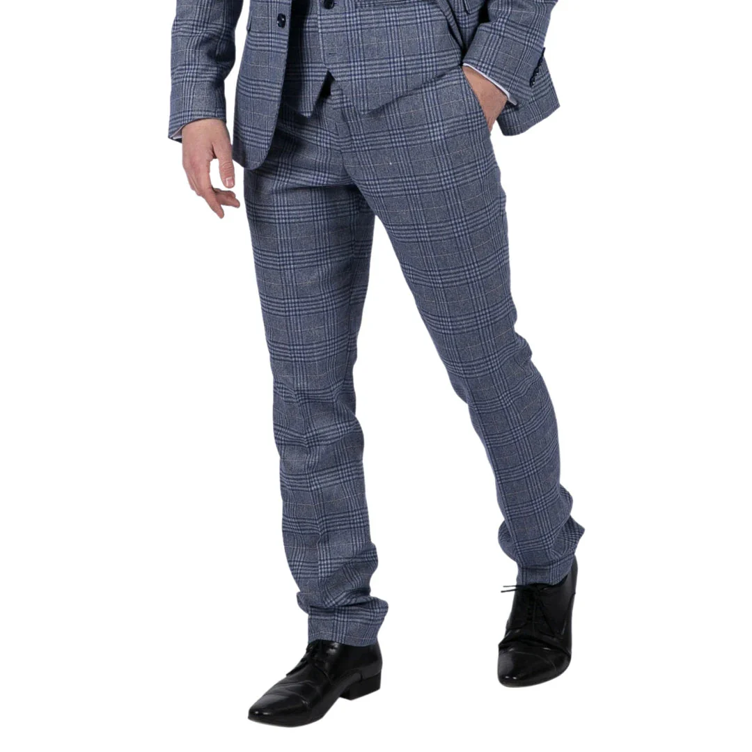 Victor – Men’s Tweed Check Blue Wedding Trousers - Image 2