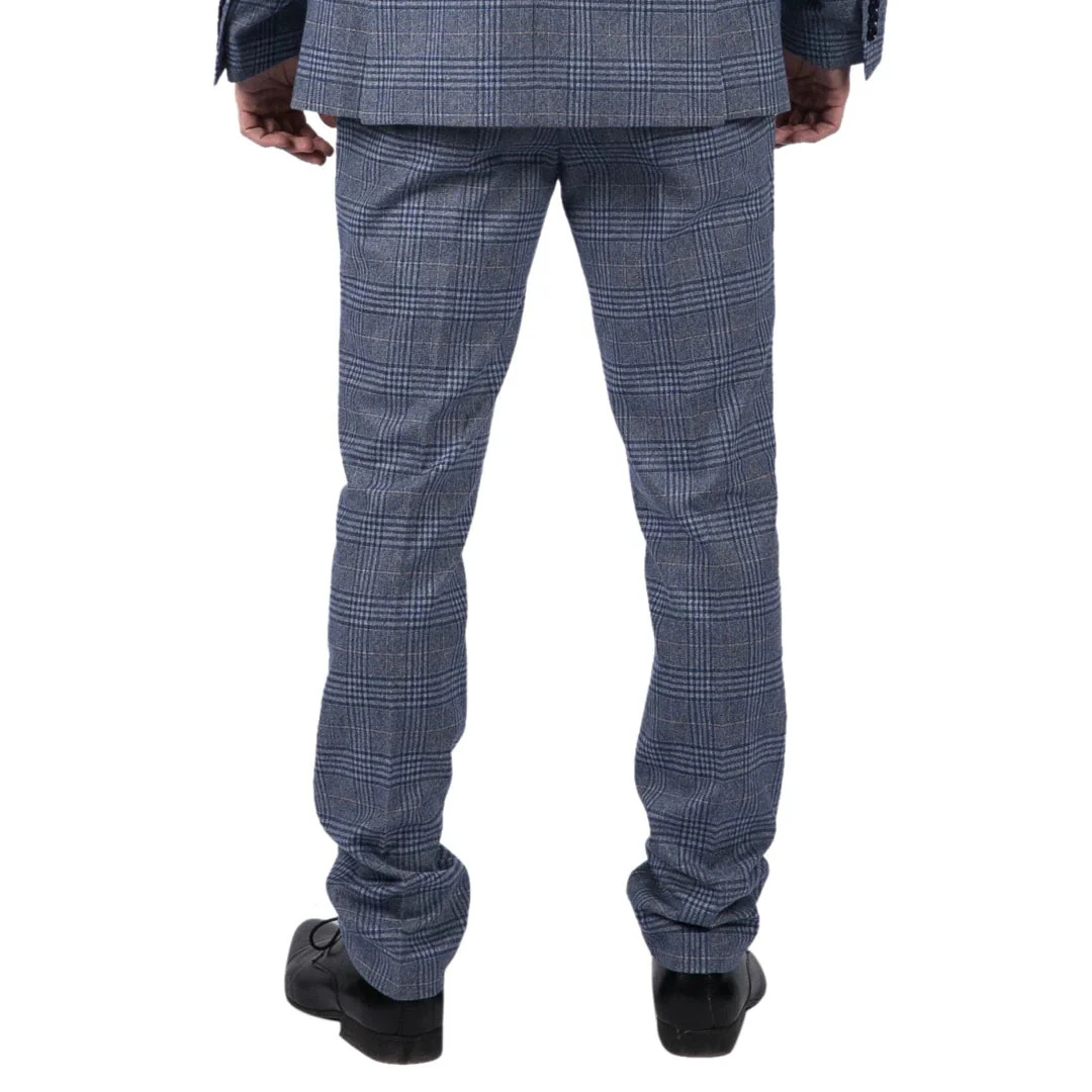 Victor – Men’s Tweed Check Blue Wedding Trousers - Image 3